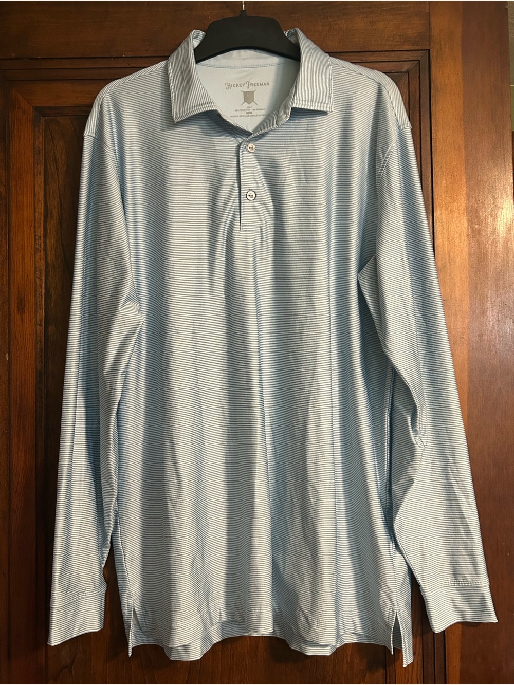 Hickey Freeman Light Blue Striped Long-Sleeve Performance Polo M